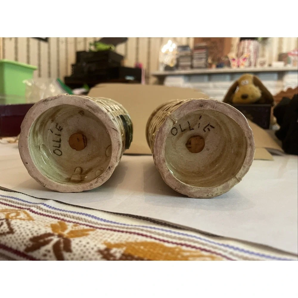Vintage Stovetop Ceramic Basket‎ Weave Salt & Pepper Shakers Fruit Flower 6